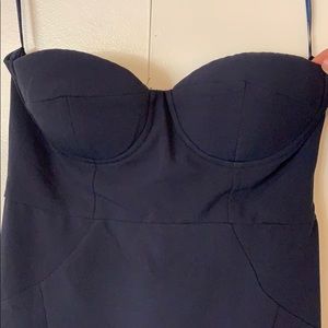 Navy blue strapless maxi dress